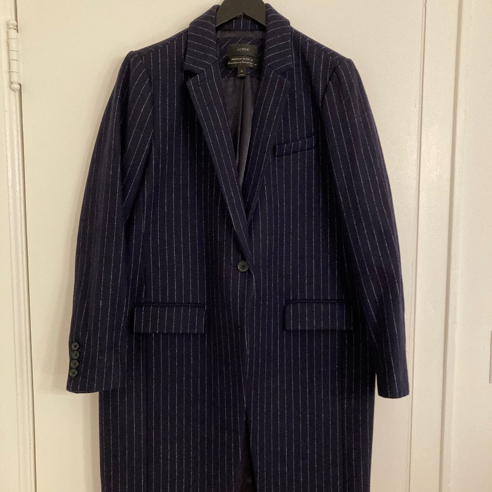J Crew Navy Pinstripe Topcoat 10